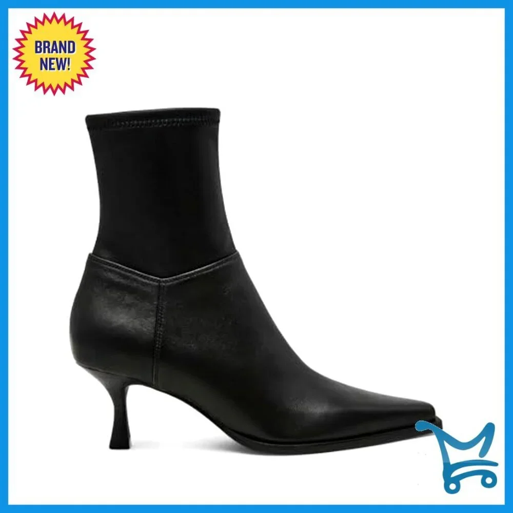 Black Ankle Boots with Kitten Heel, Zip Closure, Rubber Sole